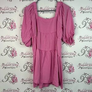 Shinestar Dress tiered ruffle Pink Puff Sleeve Women's midi dress cute milkmaid
